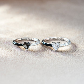 Like Mother Like Daughter Matching Black Enamel Heart Rings