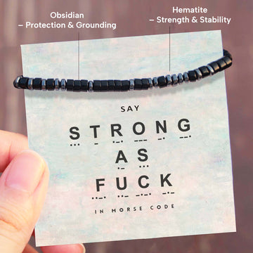 Obsidian 'Strong as Fuck' Morse Code Bracelet