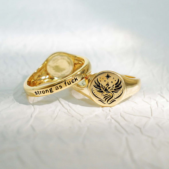 Strong As Fuck Phoenix Signet Ring