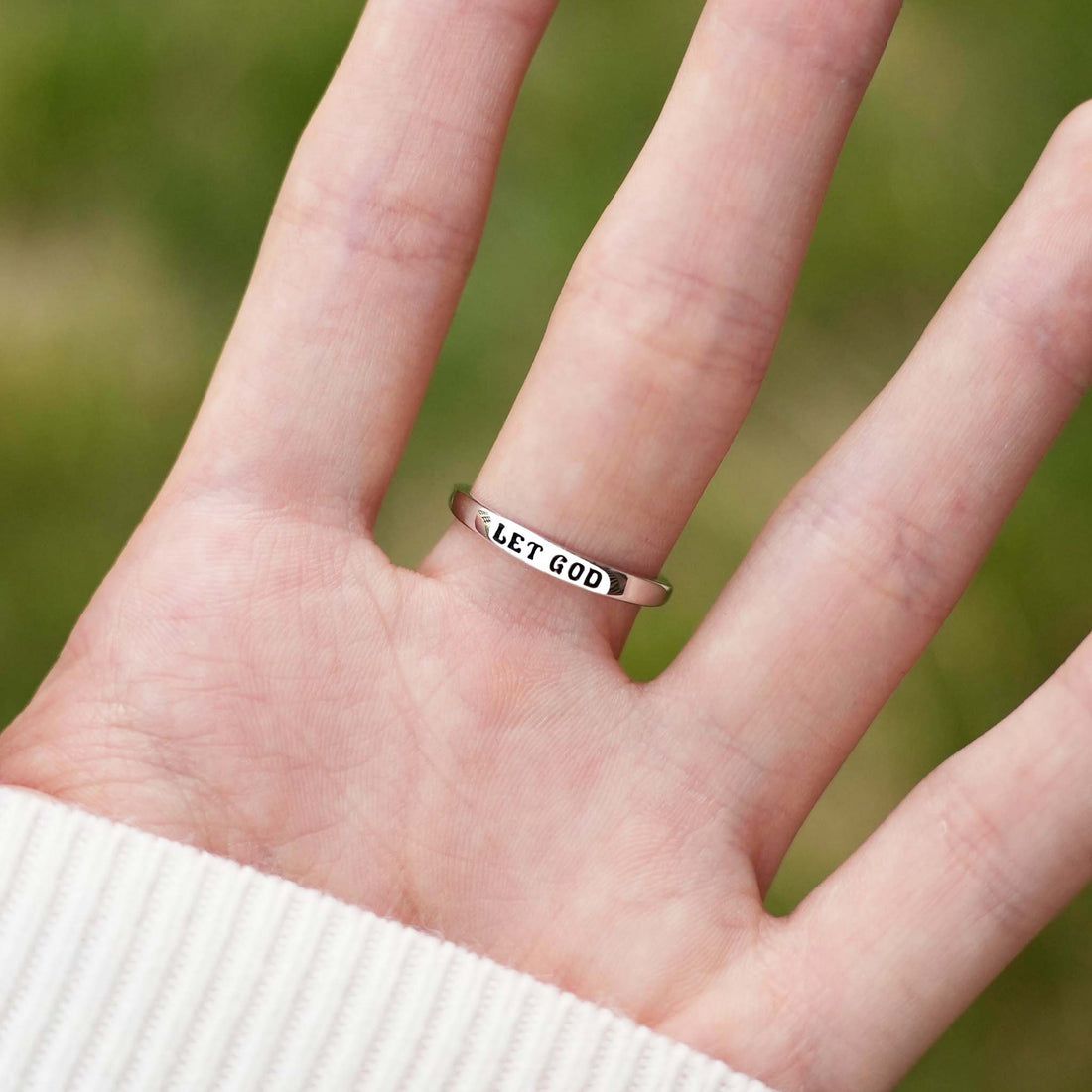 Let Go & Let God CROSS & HEART ADJUSTABLE RING-S925