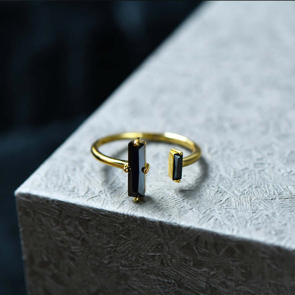 Black Onyx Thick & Thin Ring