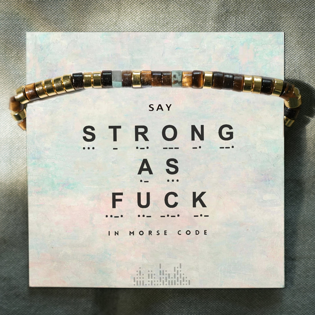 'Strong As Fuck' Morse code Motivational Bracelet with African Turquoise Tiger eye