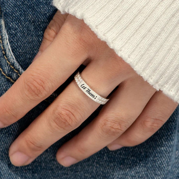 LET THEM Sterling Silver PAVÉ MANTRA RING