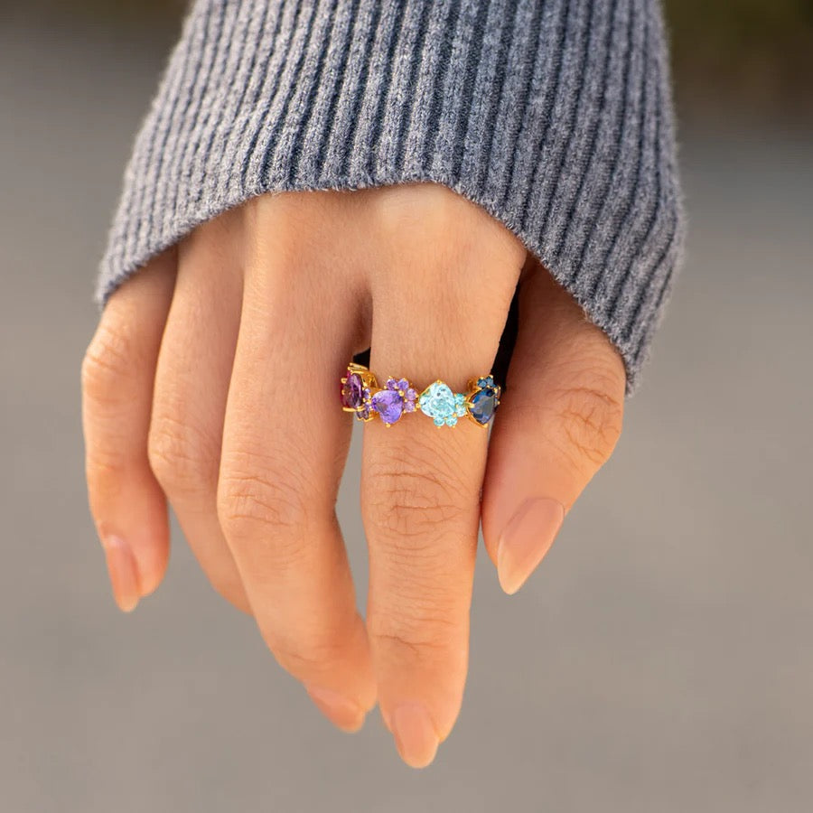 Custom Dog Paws Birthstones Adjustable Ring
