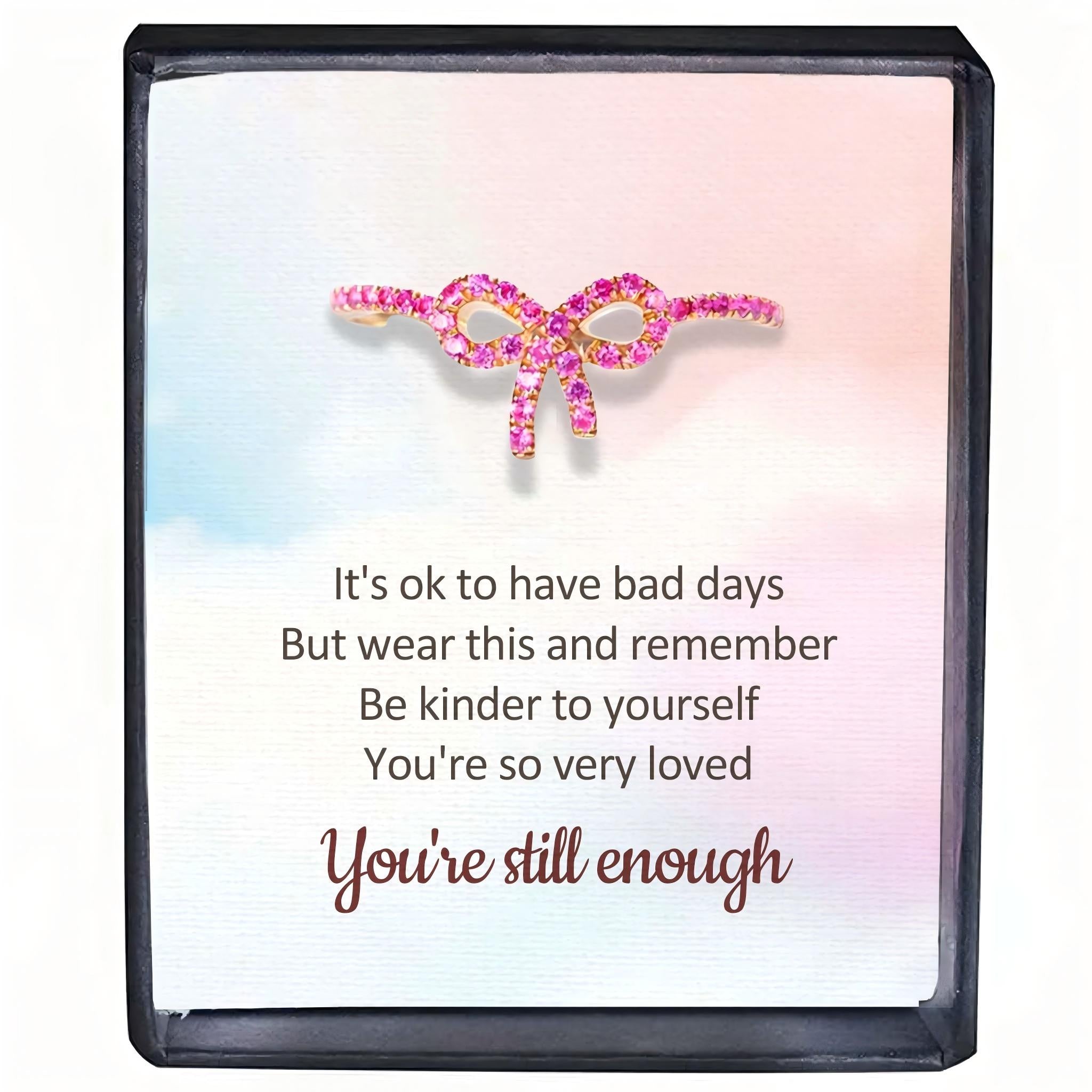 I Am Still Enough Pink Pavé Bow Ring