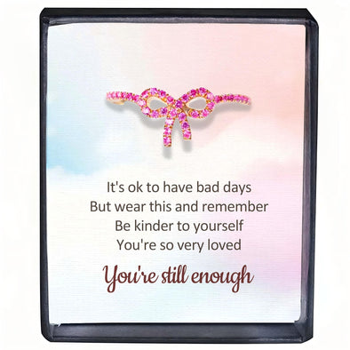 I Am Still Enough Pink Pavé Bow Ring