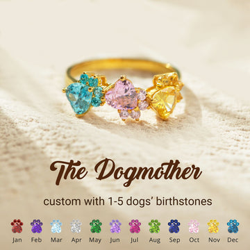 Custom Dog Paws Birthstones Adjustable Ring