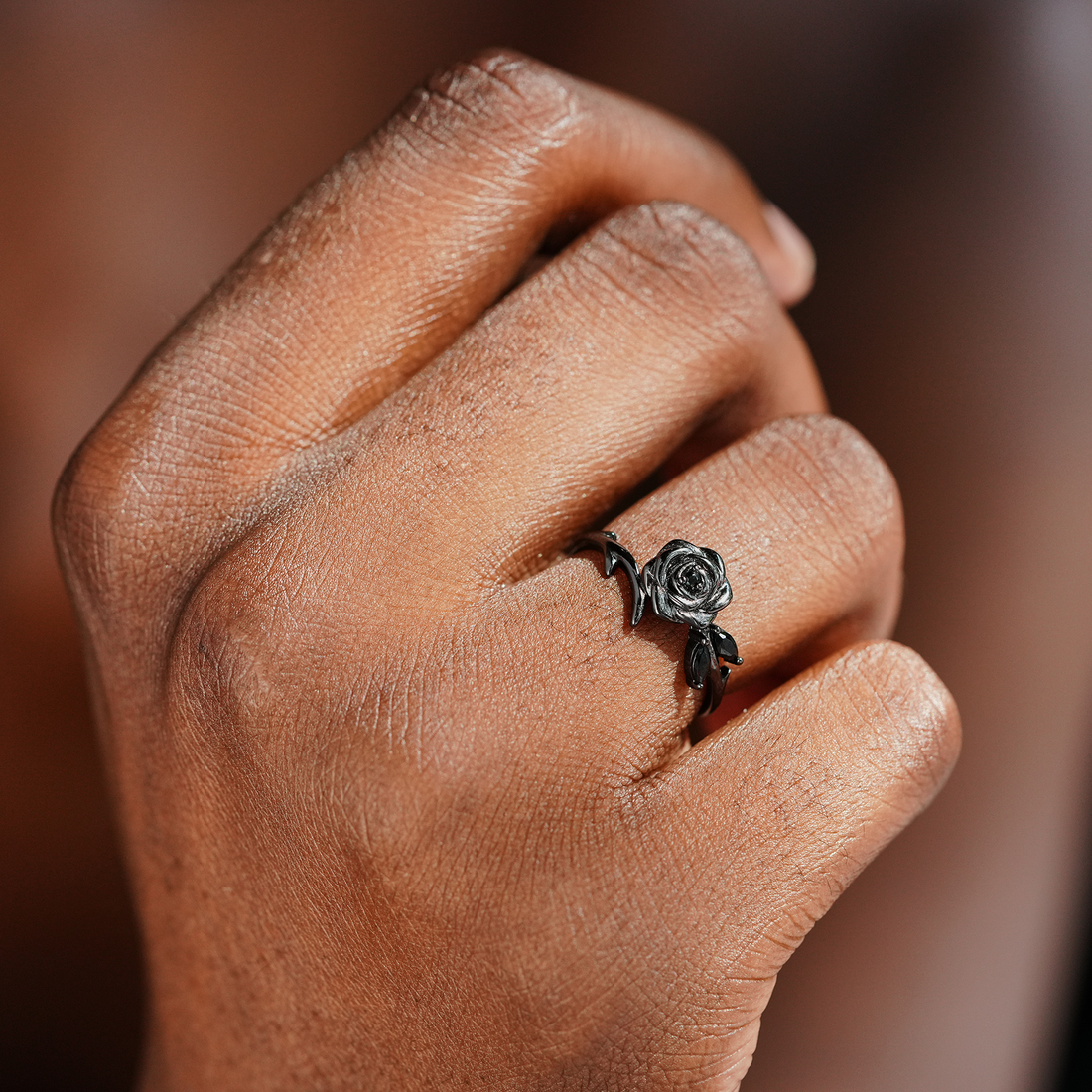 Strong As Fuck Adjustable Black Rose Ring