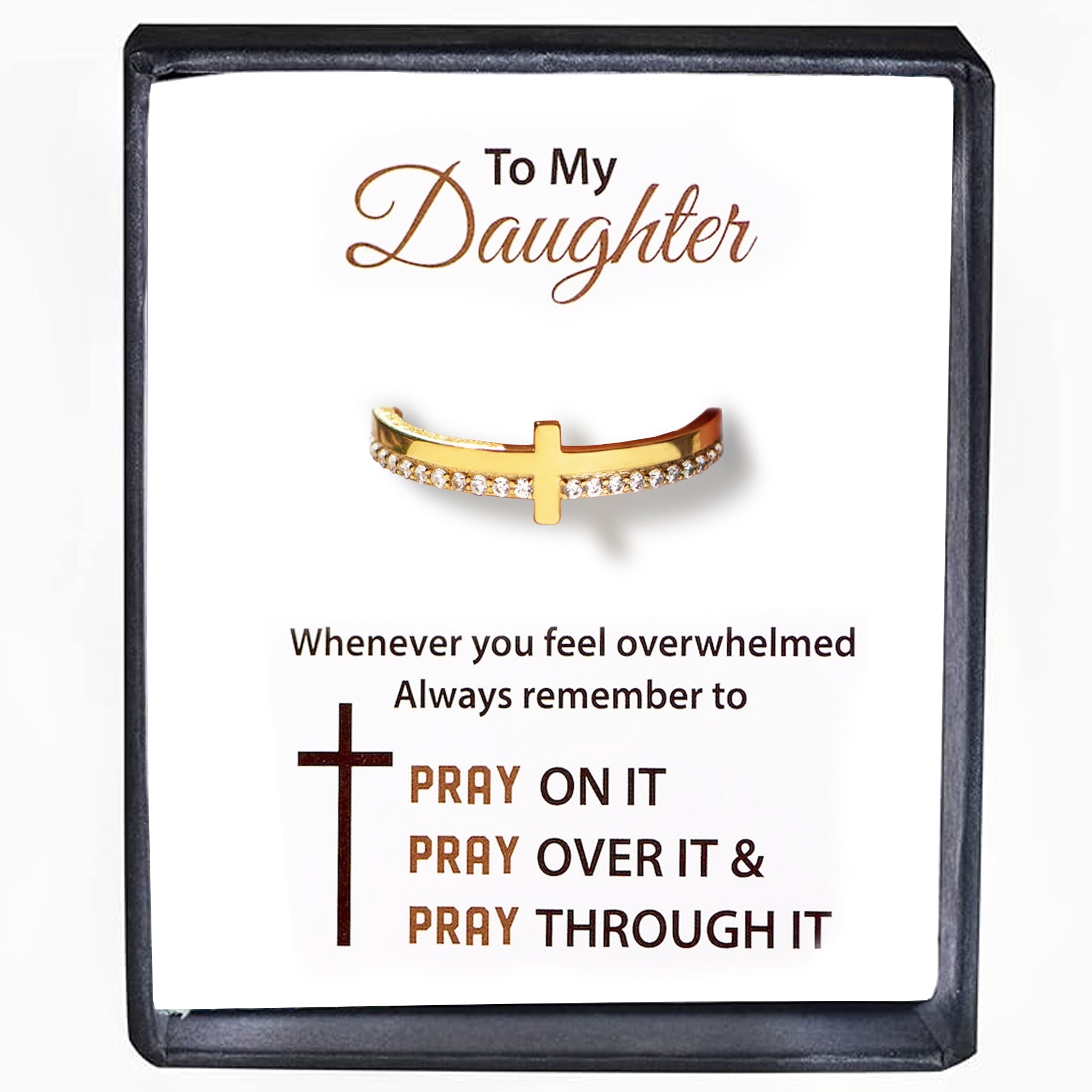 PRAY ON IT GOLDEN CROSS RING