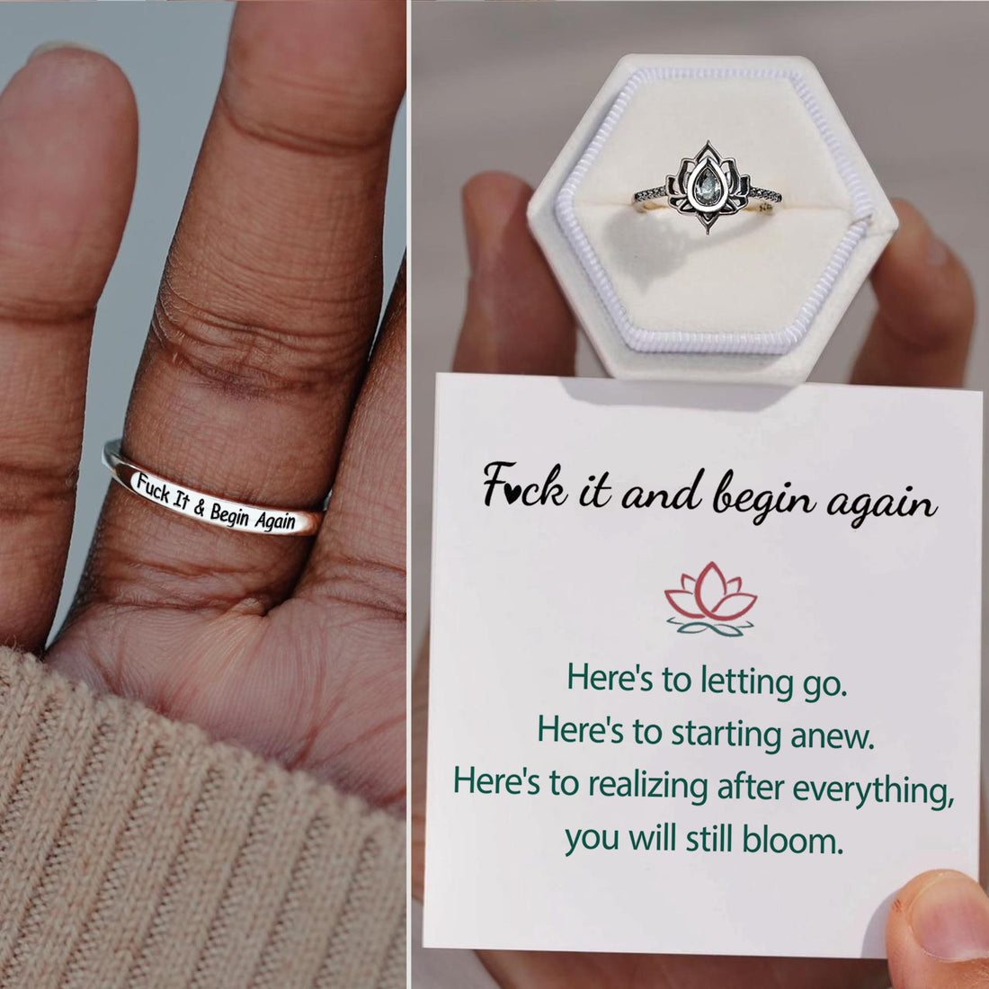 “Fuck it and begin again" Silver Lotus Ring