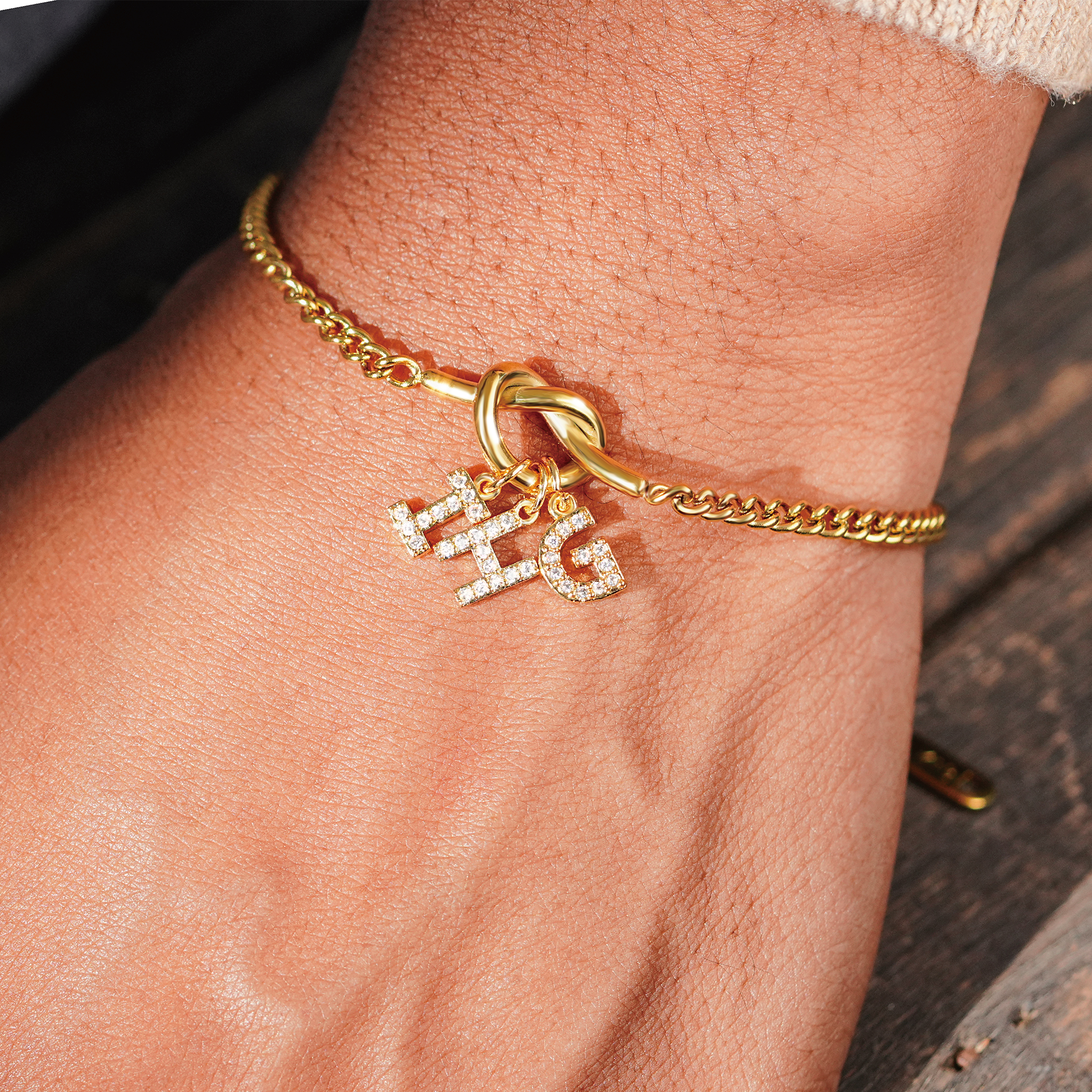 Personalized Crystal Heart Knot Initial Bracelet