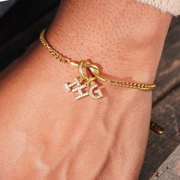 Personalized Crystal Heart Knot Initial Bracelet