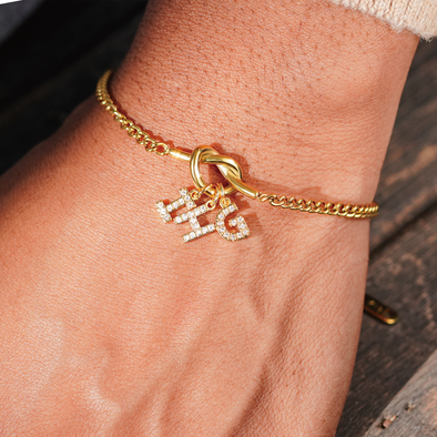 Personalized Crystal Heart Knot Initial Bracelet