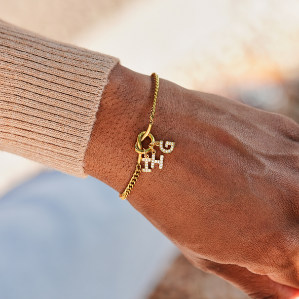 Personalized Crystal Heart Knot Initial Bracelet