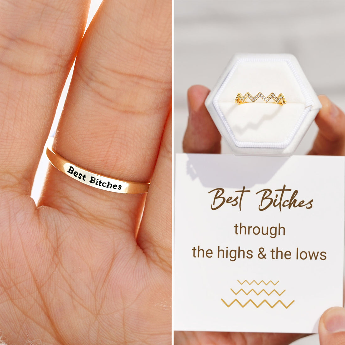 Best Bi♥︎ches Highs And Lows Friendship Sterling Silver Ring