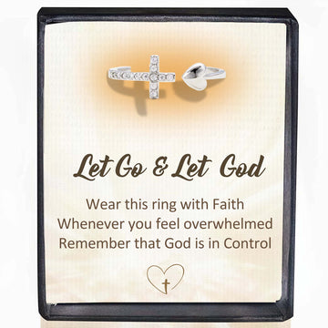 Let Go & Let God CROSS & HEART ADJUSTABLE RING-S925