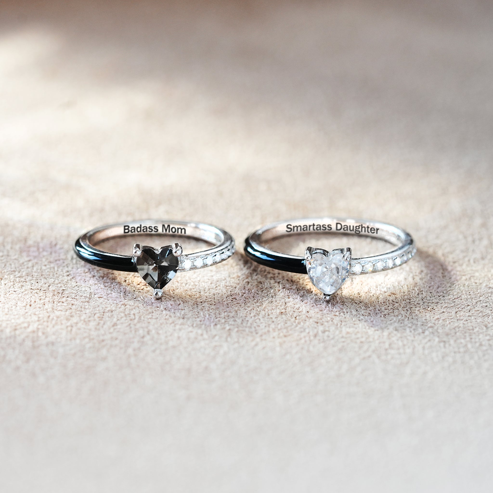 Like Mother Like Daughter Matching Black Enamel Heart Rings