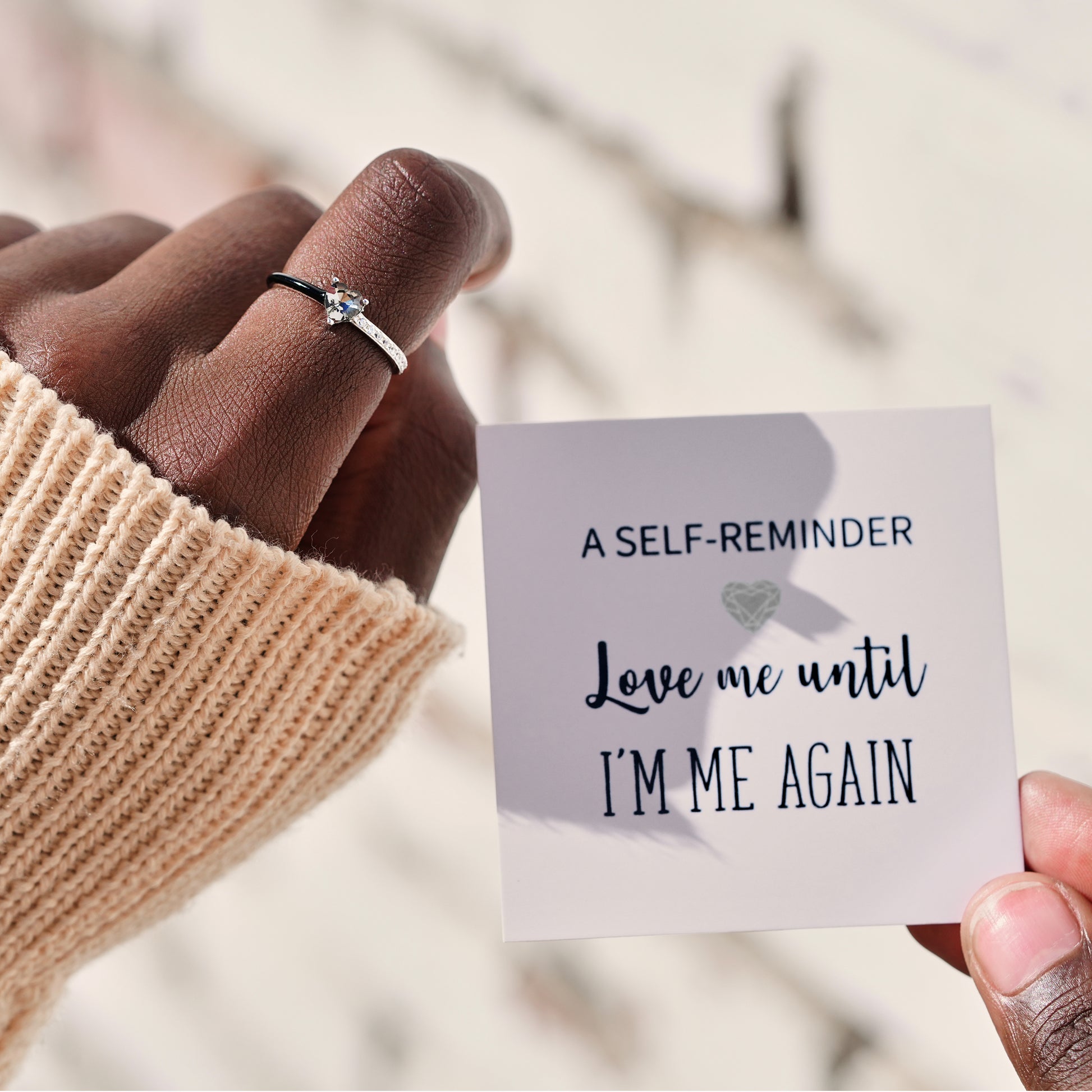 Love Me Until I'm Me Again Black Heart-Cut Half Enamel Ring