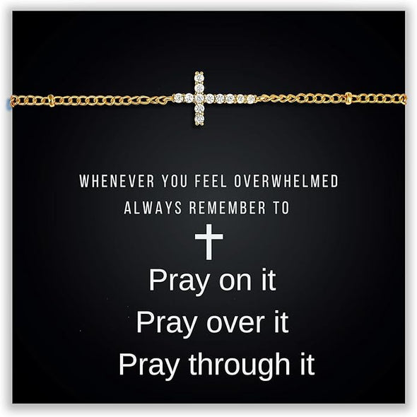 Pray On It Crystal Cross Bracelet