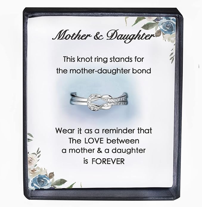 MOTHER & DAUGHTER RING SQUARE KNOT RING STERLING SILVER RING SIZE 5-10 WITH GIFT BOX AND POEM