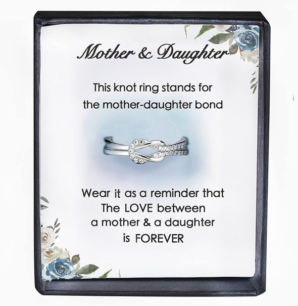 MOTHER & DAUGHTER RING SQUARE KNOT RING STERLING SILVER RING SIZE 5-10 WITH GIFT BOX AND POEM