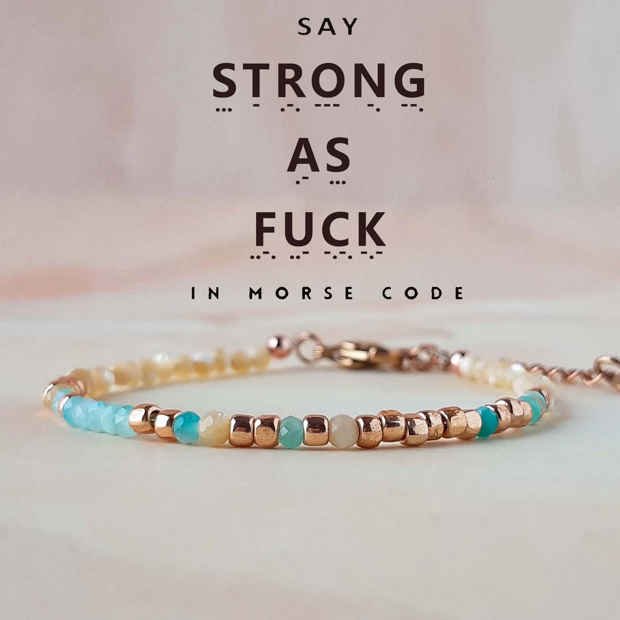 Gemstone 'Strong as Fuck' Morse Code Bracelet
