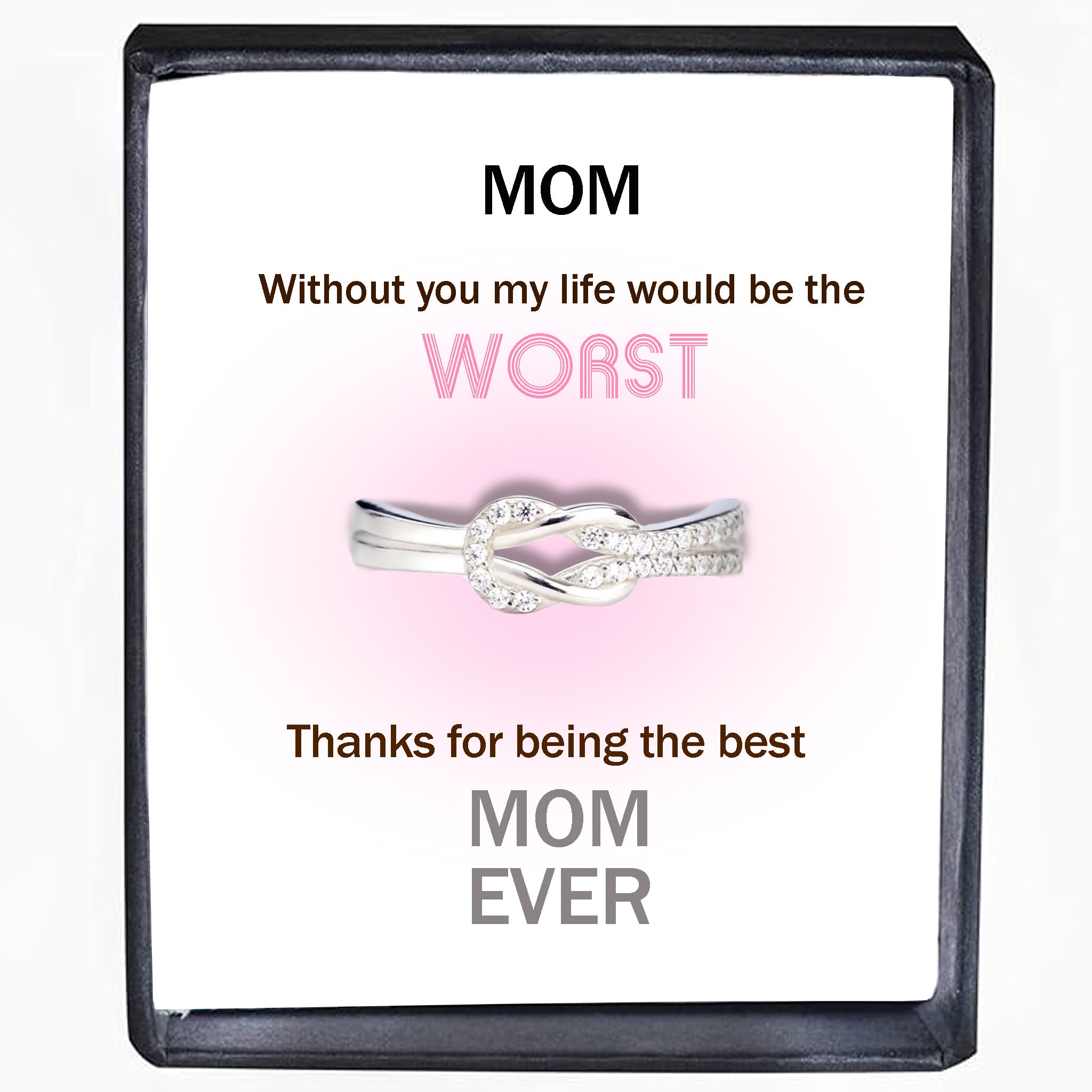 BEST MOTHER & DAUGHTER RING SQUARE KNOT RING STERLING SILVER RING SIZE 5-10 WITH GIFT BOX AND POEM