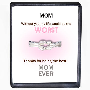 BEST MOTHER & DAUGHTER RING SQUARE KNOT RING STERLING SILVER RING SIZE 5-10 WITH GIFT BOX AND POEM