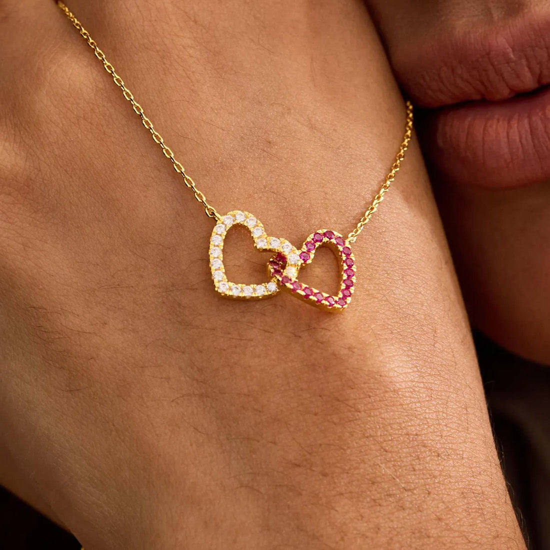 Personalized Interlocking Heart Birthstone Necklace