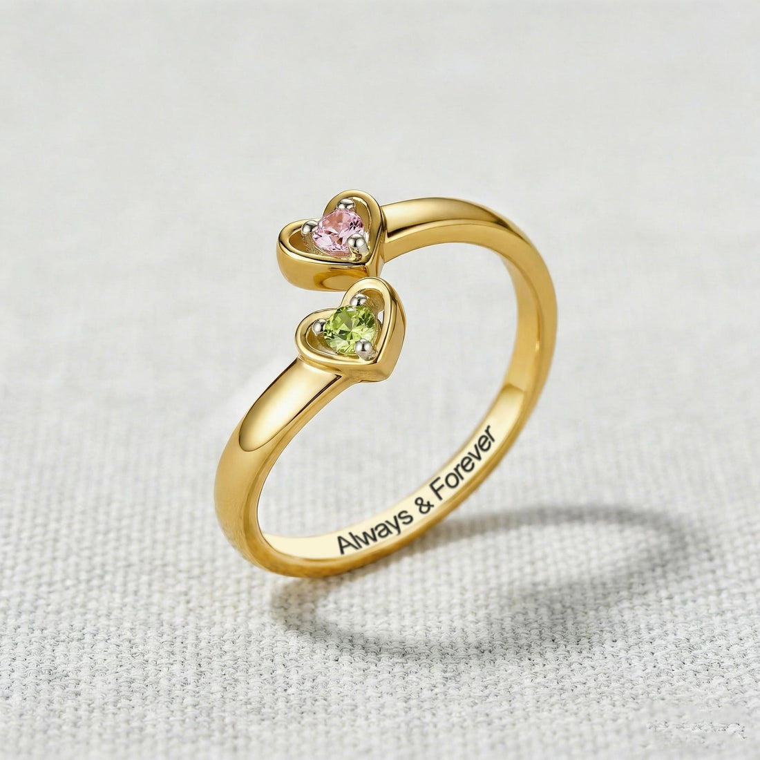 Custom Double Heart Birthstone Ring
