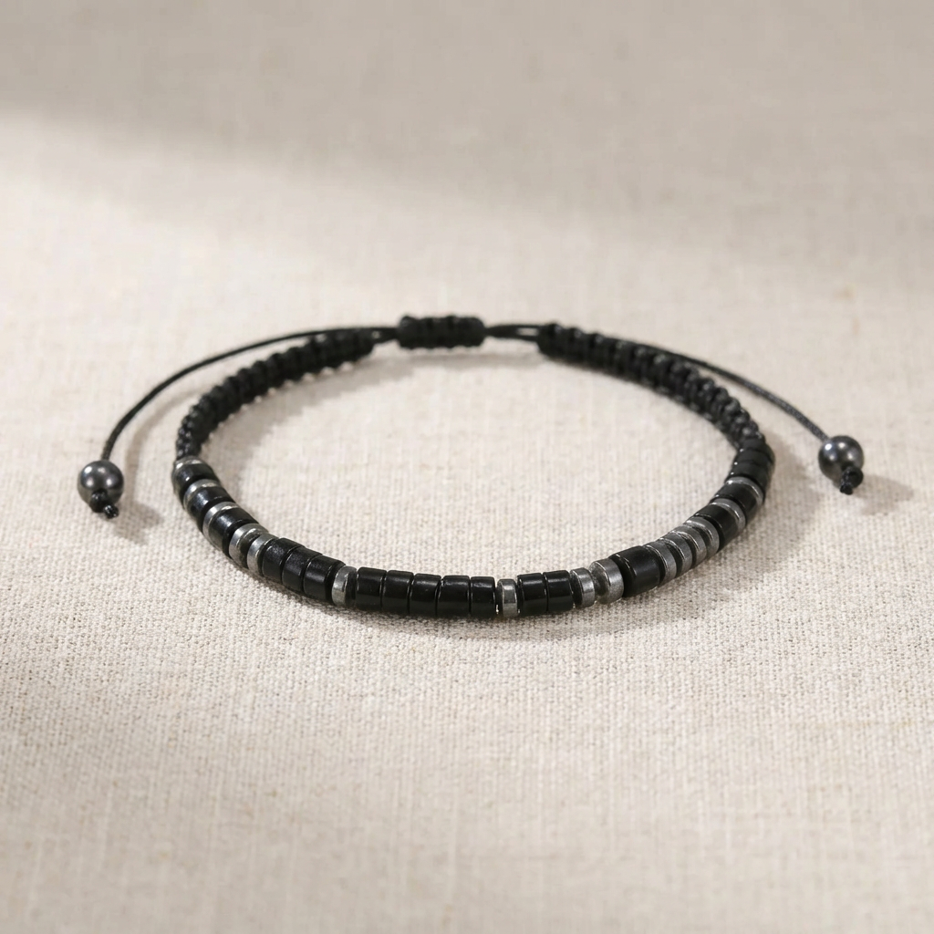 Obsidian 'Strong as Fuck' Morse Code Bracelet