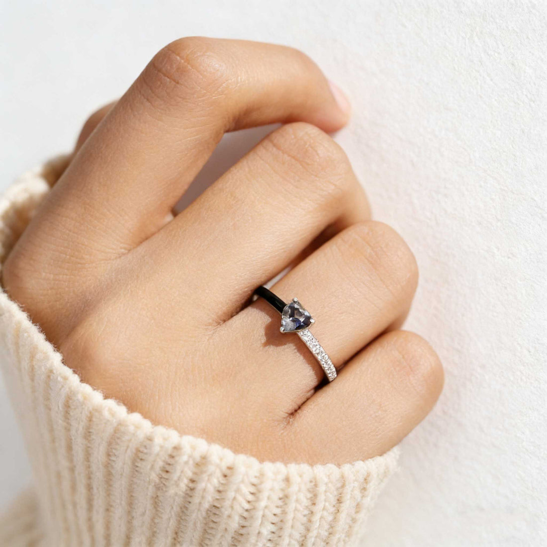 Like Mother Like Daughter Matching Black Enamel Heart Rings