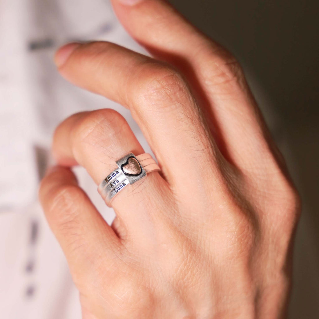 Custom Engraved Mama's Stacking Heart Ring