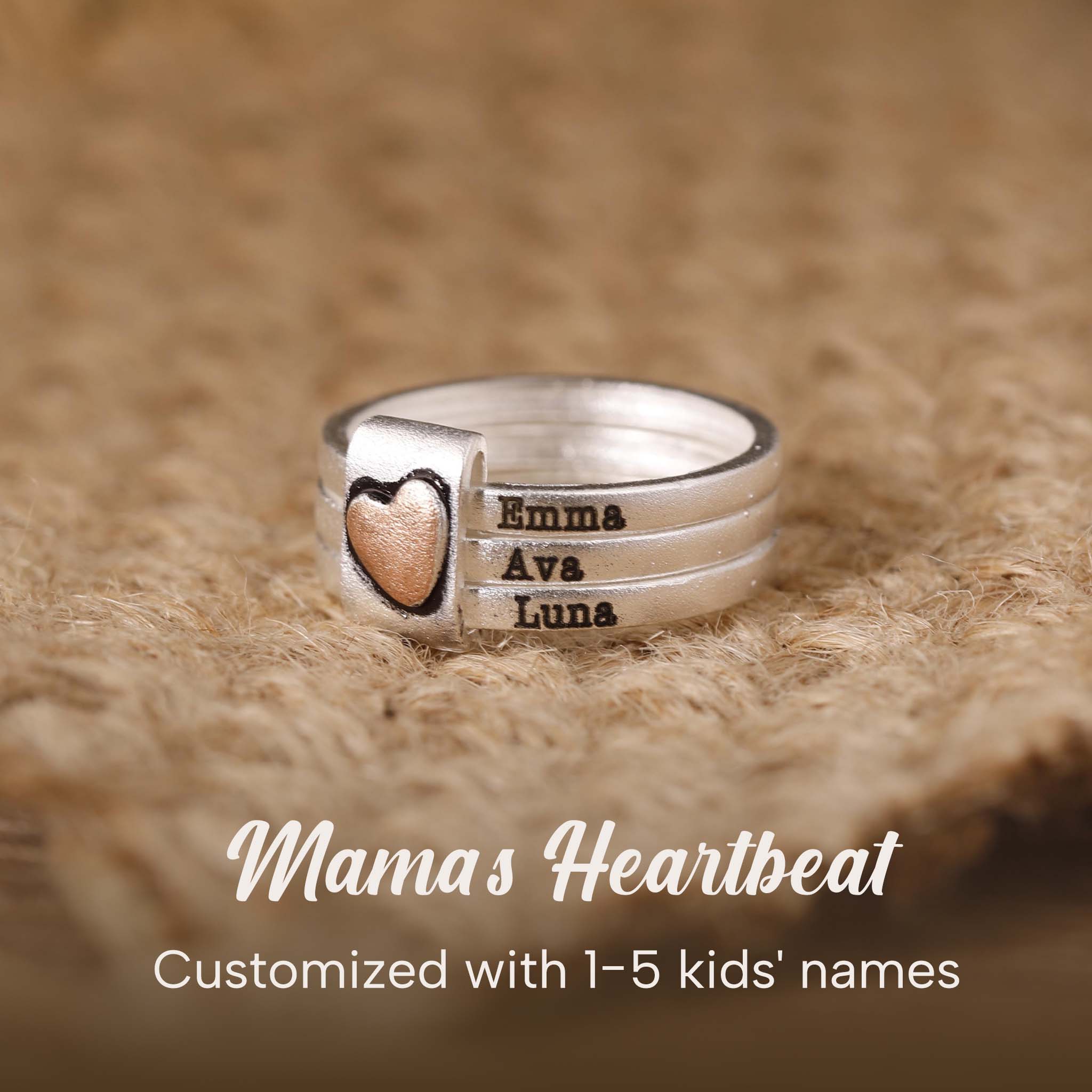 Custom Engraved Mama's Stacking Heart Ring