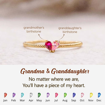 Custom Grandma & Granddaughter Tiny Heart Birthstone Ring