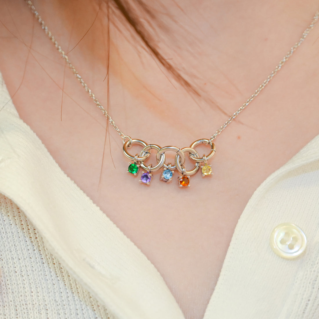 Custom Birthstone Family Circle Necklace