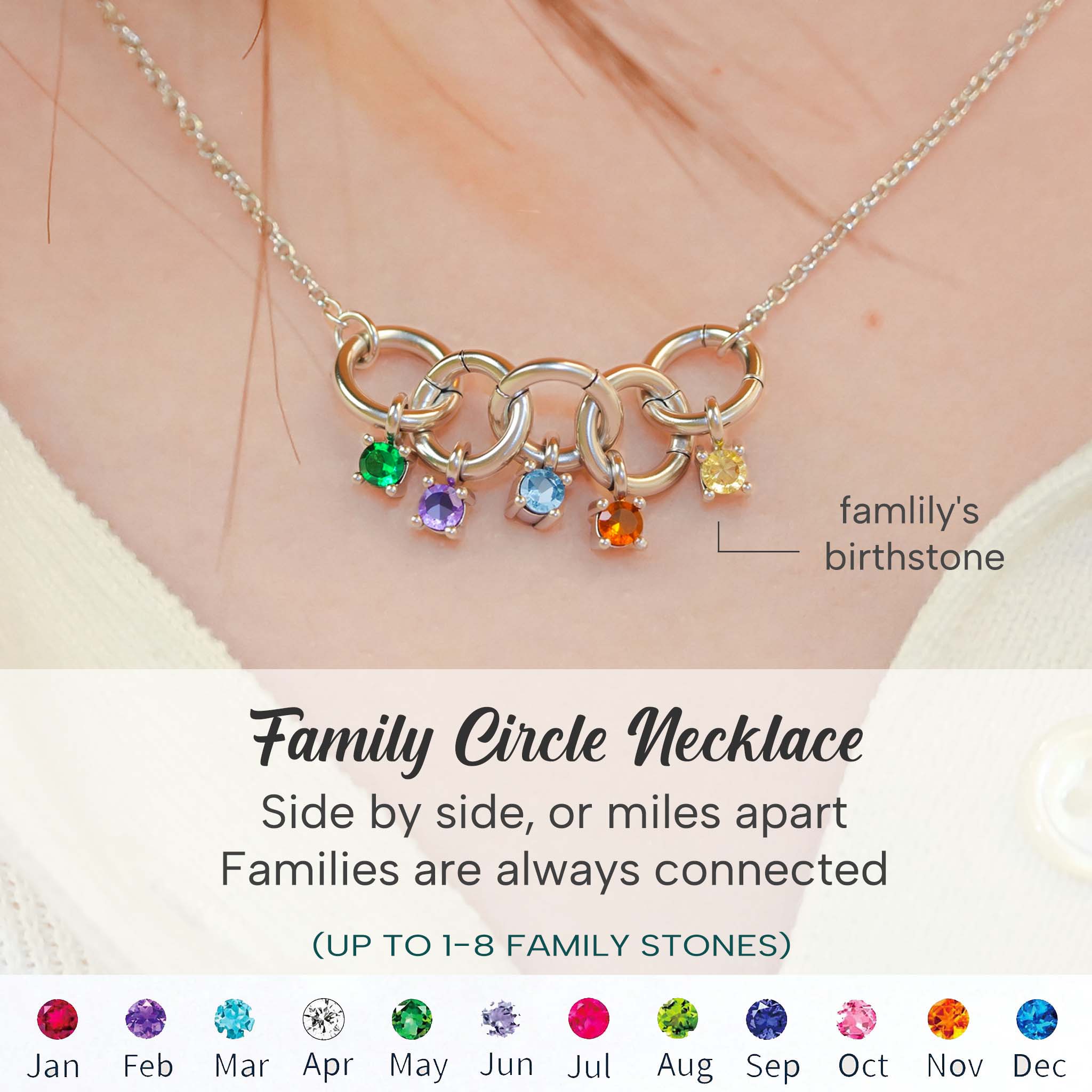 Custom Birthstone Family Circle Necklace
