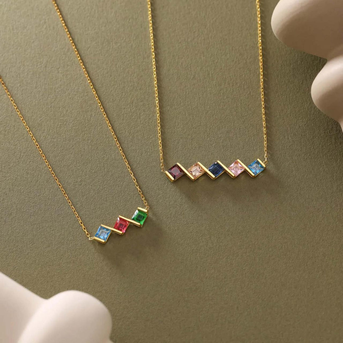 Custom Birthstone High Low Family Necklace