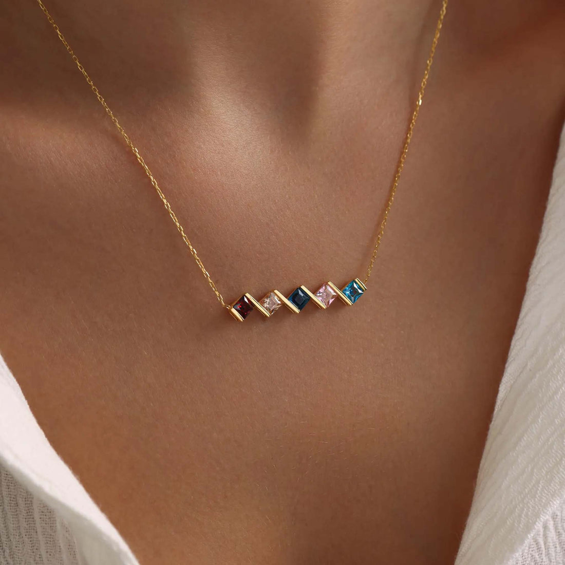 Custom Birthstone High Low Family Necklace