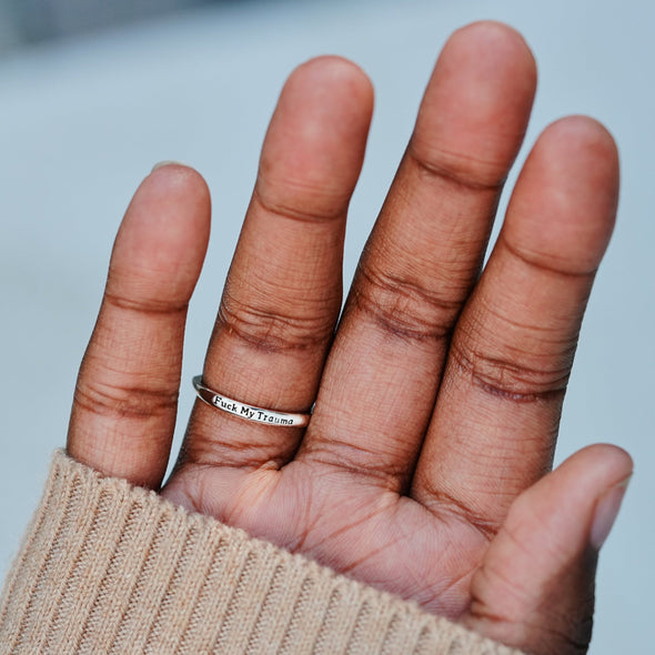 F❤ck My Trauma Silver Lotus Ring