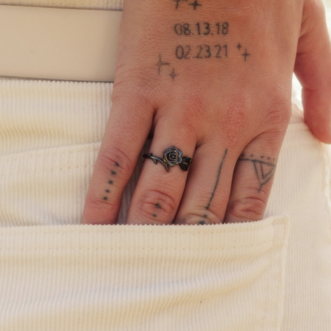 Strong As Fuck Adjustable Black Rose Ring