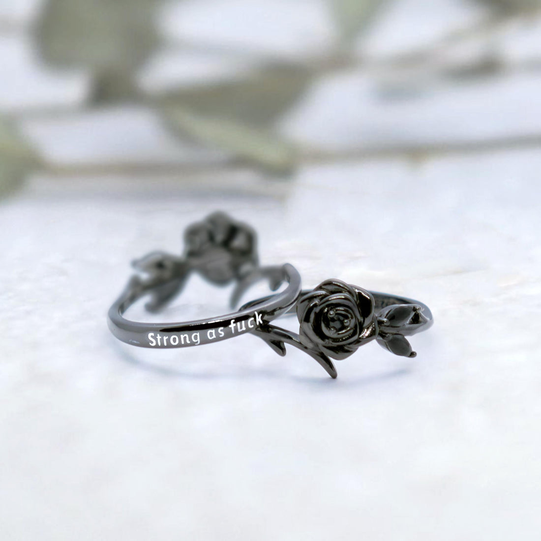 Strong As Fuck Black Rose Self-Love Ring