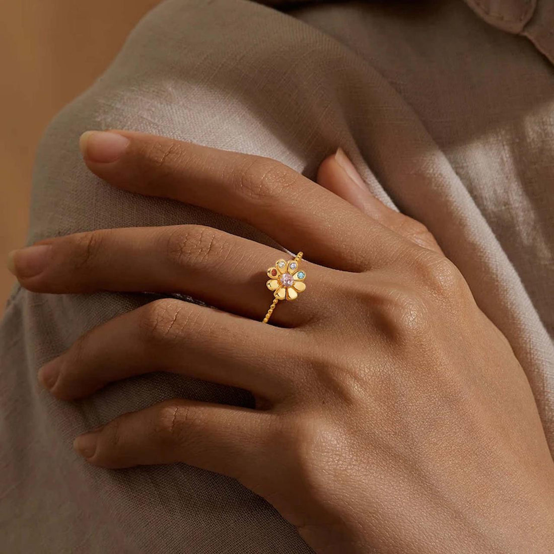 Mama's Blooming Love Flower Birthstone Ring