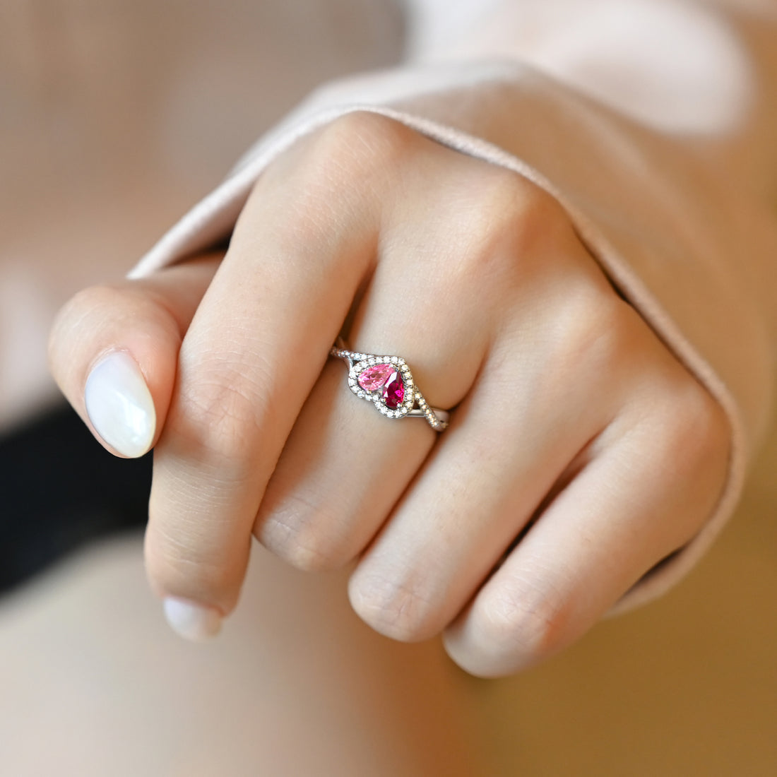 Custom Bright Color Heart Birthstone Ring