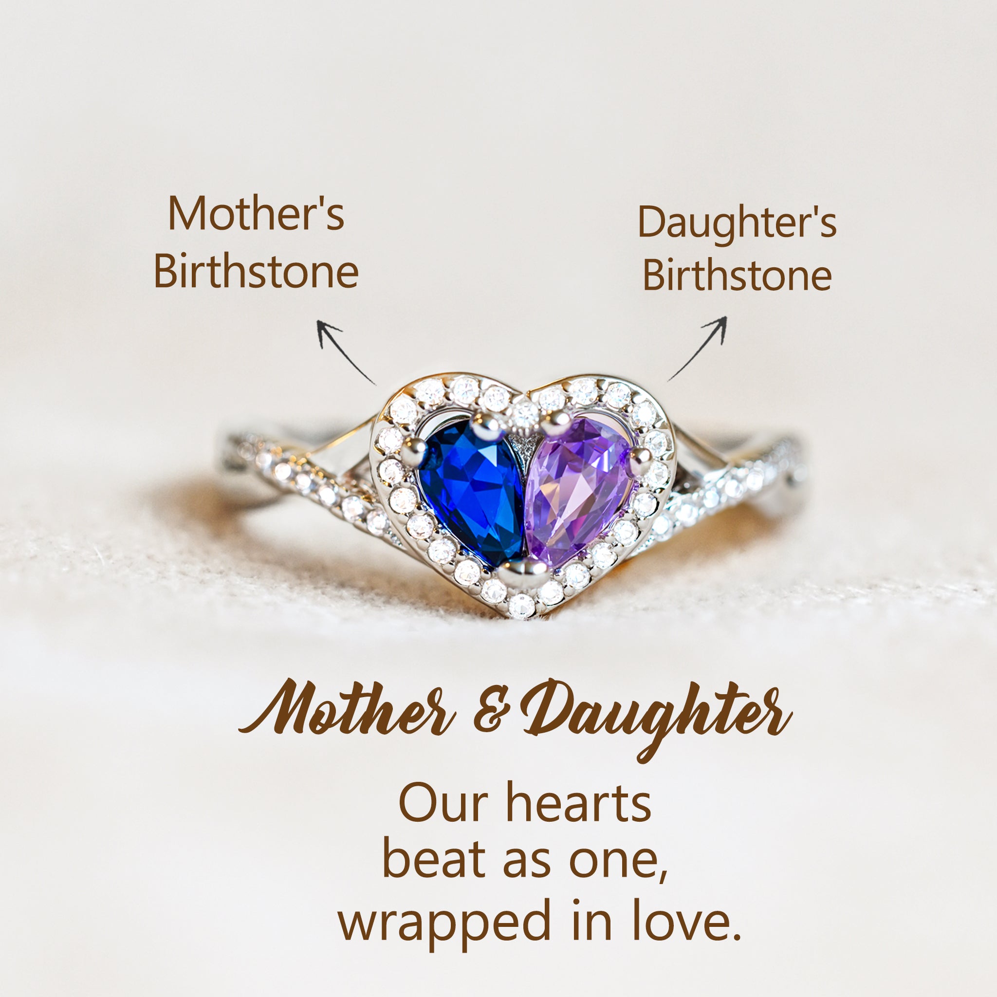Custom Bright Color Heart Birthstone Ring