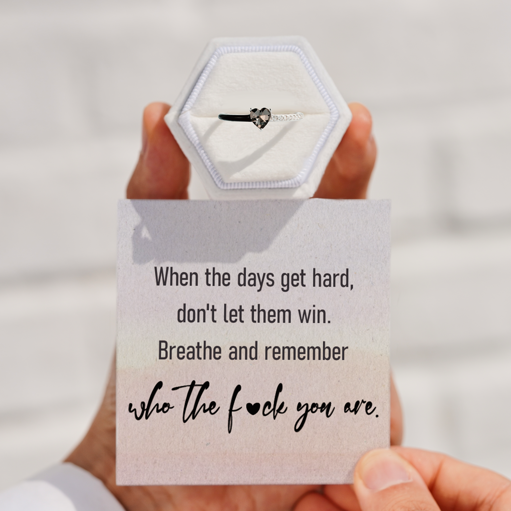 Remember WTF You Are Black Heart Enamel Ring
