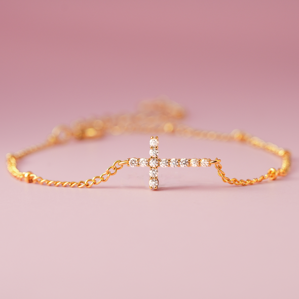 God in Control Crystal Cross Bracelet