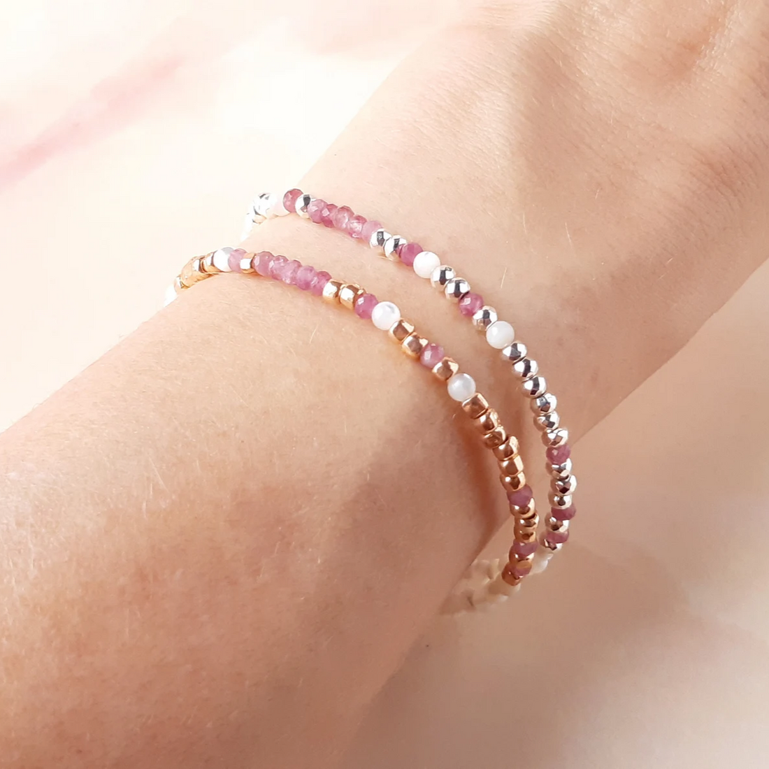 Pink Tourmaline 'Strong As Fuck' Morse Code Bracelet