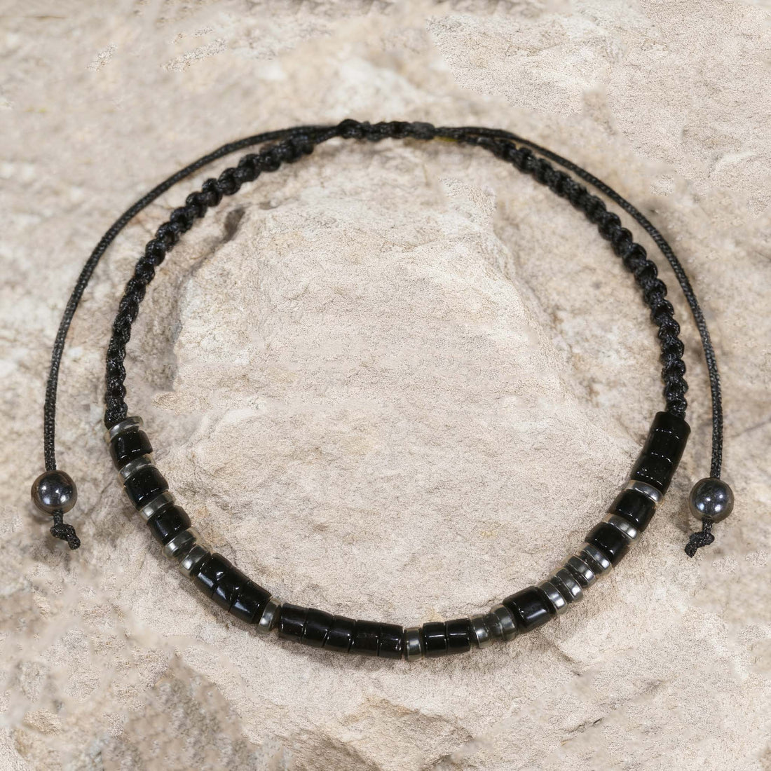 Obsidian 'Strong as Fuck' Morse Code Bracelet