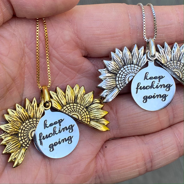 Inspirational Sunflower Necklace-Keep Fucking Going 👊
